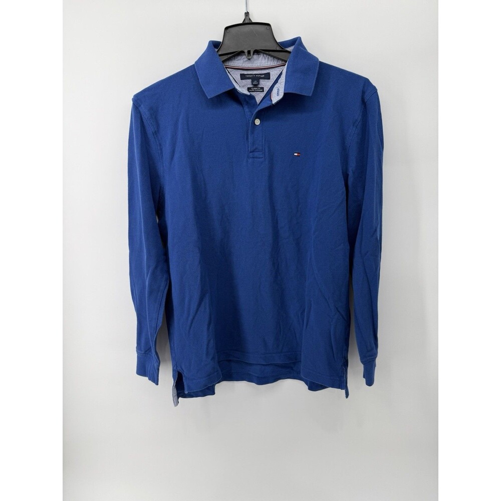 Tommy Hilfiger Polo Shirt Mens Large Blue Classic Fit Long Sleeve Collared
